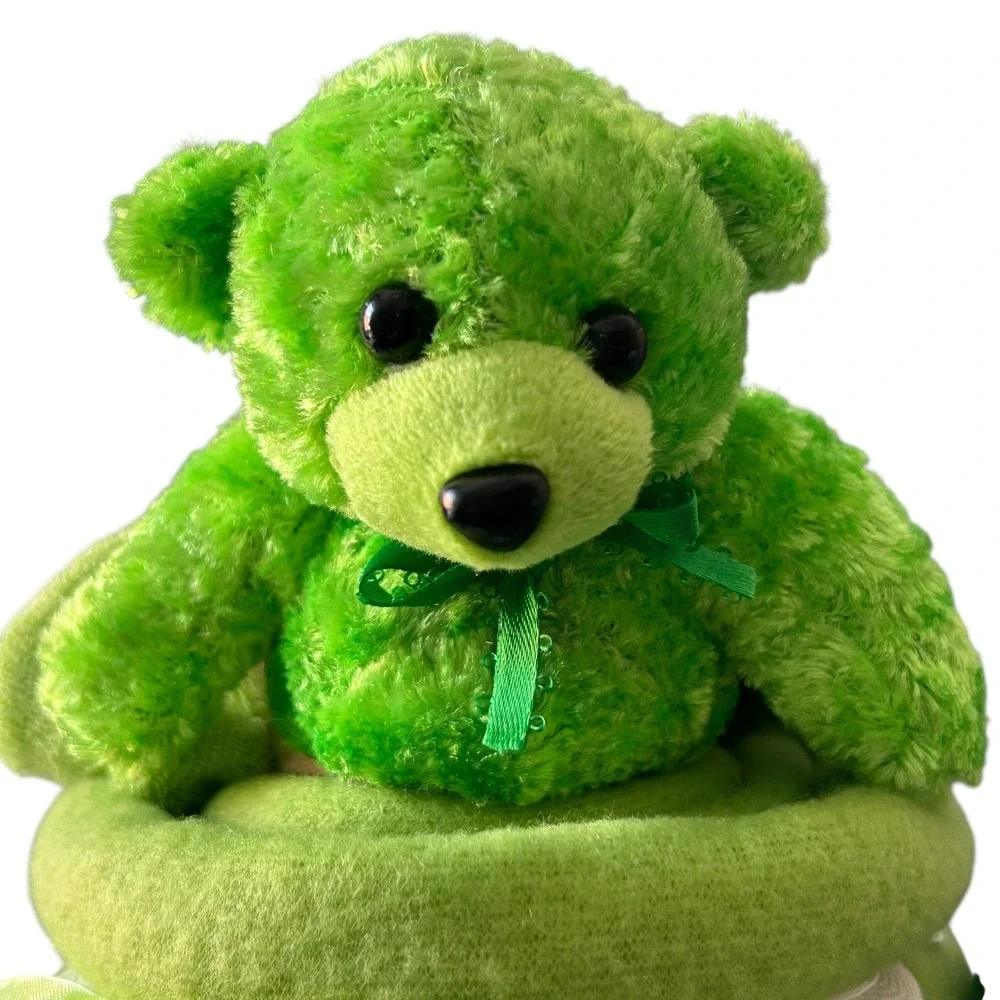 Green Diaper Cake Baby Shower Gift Teddy Bear Cow Blanket Baby Essentials NEW
